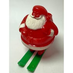 Vintage Rosbro E Rosen Hard Plastic Santa Skiing Christmas Candy Container MCM